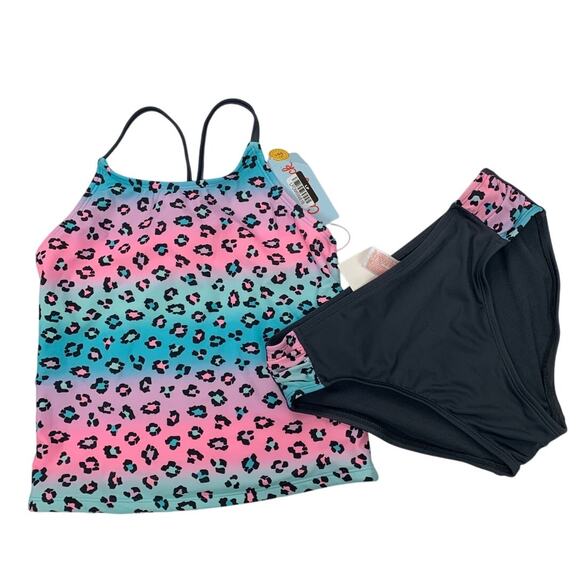 NWT New Cat & Jack Girls XL (14) Leopard Print Spaghetti Strap Swim Tankini - Picture 1 of 3